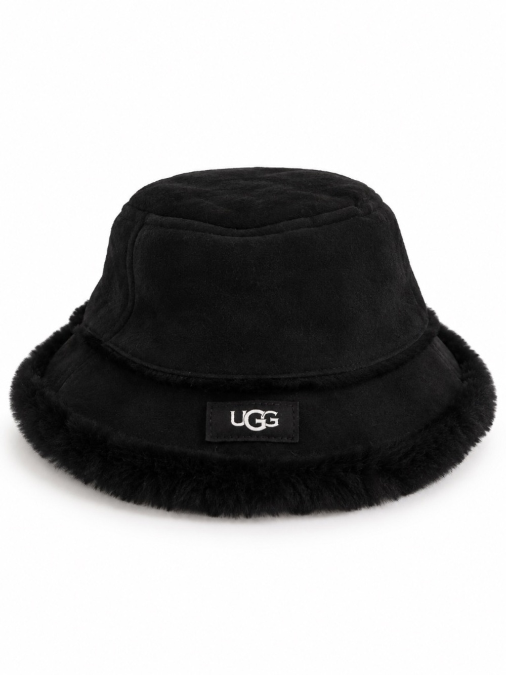 UGG Black Shearling Bucket Hat S/M NWT Faux Fur Brim $160